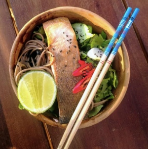 Simple Soba Bowl with Seared Salmon