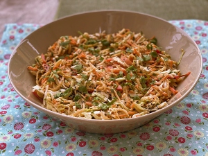 Kohlrabi Cabbage Slaw with Spicy Almond Butter Sauce